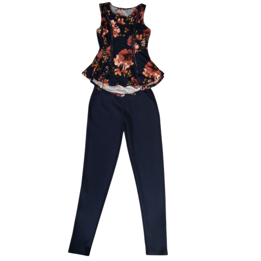 Sleeveless Floral Navy Top And Navy Pants S